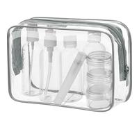 MOCOCITO Neceser Transparente con 8 Botellas de Viaje (MAX.100ml) y 1 Bolsa de Vuelo para Líquidos (20x20 CM,1L), Bolsa de Cosméticos Impermeable para Hombre y Mujer