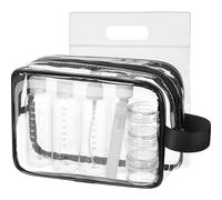 MOCOCITO Neceser Transparente con 8 Botellas de Viaje (MAX.100ml) y 1 Bolsa de Vuelo para Líquidos (20x20 CM,1L), Bolsa de Cosméticos Impermeable para Hombre y Mujer