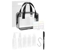 MOCOCITO Neceser Transparente Viaje Avión 100ml, 12 en 1 Kit con Botes Viaje Rellenables Anti-Fugas + Etiquetas PVC Impermeables, Kit Viaje Avion Botellas para Gel Líquidos Champú Crema Loción