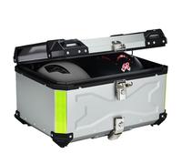 MOCOERL Baúl para Motocicleta Universal, Top Case Moto de Aluminio Impermeable, con Respaldo Cerradura de Seguridad, Caja Trasera para Casco Plata (65L) 705S