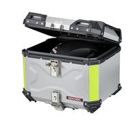 MOCOERL Baúl para Motocicleta Universal, Top Case Moto de Aluminio Impermeable, con Respaldo Cerradura de Seguridad, Caja Trasera para Casco Plata (45L) 702S