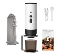 Mocoli Cafetera Espresso Eléctrica Portátil 3 en 1, Cafetera de Viaje para Camping 90ml Máquina de Café Expreso Eléctrica, Cafetera de Coche Autocalentable para Oficina Viaje Camping (Blanco+Soporte)