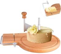 Mocoli Cortador de Queso, Cortador Queso Horizontal con Tabla de Madera Redonda se Puede Utilizar para Cortar Queso Mantequilla y Foie Gras etc