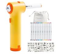 Mocoli Kit De AeróGrafo Para NiñOs, Kit Creativo De Batik Para NiñOs Kits De Rotuladores EléCtricos Para NiñO Con 12 Rotuladores De Doble Cara 8 Plantillas Y 1 Bolsa De Almacenamiento (Amarillo)
