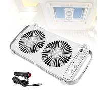 Mocoli Ventilador De Techo Para Autocaravana, 12v Ventilador De Doble Fila Para Ventanas De Techo De Autocaravana Con 4 Velocidades Para Caravanas Camiones Y Furgonetas Extensible 37 A 59 Cm (Blanco)