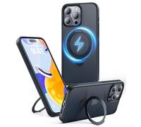 MOCOLL Funda con soporte magnético para iPhone 15 Pro Max, compatible con MagSafe, protección militar de 12 pies, soporte integrado, a prueba de golpes, delgada, translúcida, mate, borde suave
