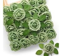 Mocoosy 50 Piezas de Flores de Rosas Artificiales Granel realistas de Espuma Falsa con Tallo para Ramos de Boda,centros de Mesa hogar decoración (Verde)
