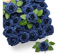 Mocoosy 50pcs Rosas Flores Artificiales, Rosas Falsas Azul Marino Rosa de Espuma con Tallos para artesanía Ramos de Boda,centros de Mesa,arreglo Florales,Soltera Despedidas,Fiesta hogar Decoraciones