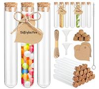 Mocraft 30 tubos de ensayo con corcho, cristal transparente, 20 x 150 mm, tubo de ensayo para flores, bodas, regalos para invitados con colgante de papel kraft