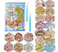 Mocrop 20 juegos de pegatinas 3D Scene Book, juego de pegatinas para hacer manualidades, acuarios, supermercados, parques de atracciones, panaderías, casas de té y otras escenas, con 2 pinzas, regalos