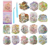 Mocrop Gran tamaño 16 piezas Juego de adhesivos 3D, adhesivos para casa DIY para niños, libro de adhesivos de escena, con 2 pinzas, manualidades creativas, regalos para niños, adhesivos casuales 18.5