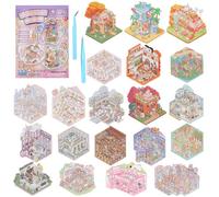Mocrop Juego de 20 cuadernos de escenarios 3D, pegatinas para niños, terapia de pegatinas, múltiples escenarios (restaurante, dormitorio, tienda de ropa, tienda de flores), incluye 2 pinzas
