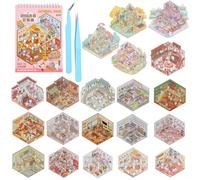 Mocrop Pack de 20 pegatinas 3D libros de escenas DIY niños terapia pegatinas panadería estudio cocina librería tienda de frutas incluye 2 pinzas regalo reutilizable