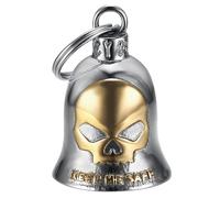 MOCY BELL - Guardian Bell Skull Keep Me Safe Campana de Motocicleta de Acero Inoxidable - Amuleto de la Suerte para Ciclistas con Bolsa y Tarjeta de Autenticidad