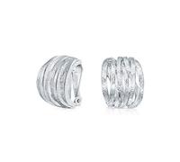 Moda Abierto Cruzado Basket Weave Ancho Medio Aro Clip En Pendientespara Mujer No Pierced Orejas Mate Plateado