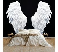 Moda Art Papel Tapiz Alas De Ángel Blancas Arte Mural de Papel Pintado 250x175 cm Fotomural Decoración de Papel Tapiz Fondo de Pared de Tv de Fotografía, Negro