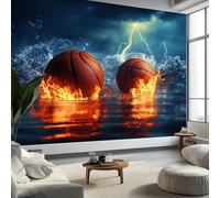 Moda Art Papel Tapiz Baloncesto Llama Mar Arte Mural de Papel Pintado 350x256 cm Fotomural Decoración de Papel Tapiz Fondo de Pared de Tv de Fotografía, Azul