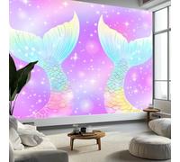 Moda Art Papel Tapiz Cola De Sirena Estilo Kawaii Arte Mural de Papel Pintado 350x256 cm Fotomural Decoración de Papel Tapiz Fondo de Pared de Tv de Fotografía, Púrpura