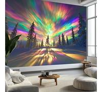 Moda Art Papel Tapiz Paisaje Natural Del Bosque De La Aurora Boreal Arte Mural de Papel Pintado 350x256 cm Fotomural Decoración de Papel Tapiz Fondo de Pared de Tv de Fotografía, Vistoso