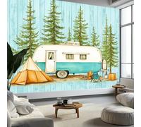 Moda Art Papel Tapiz Patrón De Autocaravana De Camping Retro Arte Mural de Papel Pintado 350x256 cm Fotomural Decoración de Papel Tapiz Fondo de Pared de Tv de Fotografía, Azul Claro