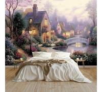 Moda Art Papel Tapiz Pintura Al Óleo De Una Casa De Campo Arte Mural de Papel Pintado 400x280 cm Fotomural Decoración de Papel Tapiz Fondo de Pared de Tv de Fotografía, Verde