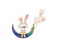 Moda Broche de luna de conejito de cristal, broches de globos a la moda, Pin for mujeres y niñas, alfileres de solapa, regalo de joyería de aniversario de Navidad Crystal Brooch