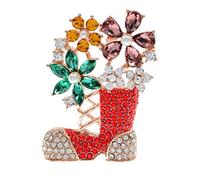 Moda Broches de Navidad Calcetines de Navidad Rhinestone Forma Brooche Pines Crystal Flower Pins for Las Mujeres Unisex Encantador Regalo Crystal Brooch(C)