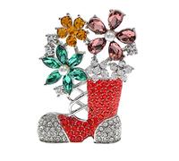 Moda Broches de Navidad Calcetines de Navidad Rhinestone Forma Brooche Pines Crystal Flower Pins for Las Mujeres Unisex Encantador Regalo Crystal Brooch(Silver)