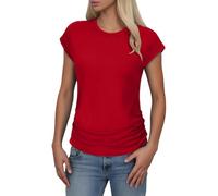 Moda Casual Mujeres Manga Corta Sólido O Cuello Tops Señoras T Camiseta de senderismo, rojo, M