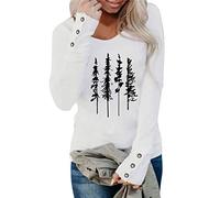 Moda casual para mujer con cuello redondo, estampado, manga larga, botones, camiseta, blusa, blusa, ropa de fiesta para mujer, Negro , XL