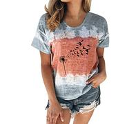 Moda casual para mujer, estampado de diente de león, cuello redondo, camiseta de manga corta, blusas de color negro, gris, L