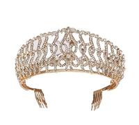 Moda Champagne Gold Color Crowns Accesorios para el cabello de la boda Luxury Reina de lujo Tiara Diadems Women Hair Jewelry Bride Party (Color: Champagne Gold-06)