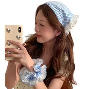Moda Check Headscarf Hair Elastic Para Femenino Primavera Elegante Sombrero Decorativo Scrunchies Festival Música Bufanda