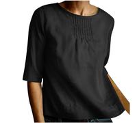 Moda Color Solido Camiseta Lino Mujer,Algodón y Lino Camisetas Manga Corta Mujer de Cuello en Redondo Multicolor Corte Suelto Camisa Lino Mujer de Media Manga Camiseta Blanca Mujer Verano