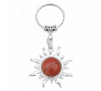Moda Cristal Natural Redondo DIY joyería Coche Llavero Mochila Colgante malaquita Azul Turquesa Retro Personalidad joyería Accesorios Unisex, Jaspe Rojo, Talla única