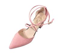 Moda de las mujeres casual punta punta cuadrada tacones zapatos de boda sandalias de tacón alto zapatos de verano sandalias de mujer con diamantes de imitación, Rosa., 35 EU
