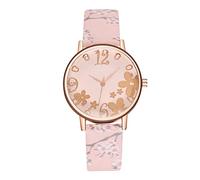 Moda de las Mujeres Reloj Floral Minimalista Delgado Dial Digital Analógico Reloj de Cuarzo Casual Reloj de Pulsera de Cuero, Rosa, 24