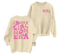 Moda de mujer carta casual impresa cuello redondo manga larga sudadera con capucha Top, beige, M