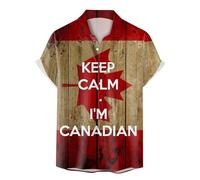 Moda de verano casual para hombre playa mar impresión digital 3D botón manga corta Canadá, café, XL