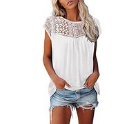 Moda de verano para mujer, sexy, cool, cómoda, manga corta, camiseta de encaje a cuadros, Blanco, M