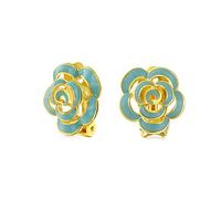 Moda Esmalte 3D Azul Rosa Flor Clip En Pendientesbotón Estilo Sin Piercing Orejas 14K Chapado En Oro Simulado Turquesa