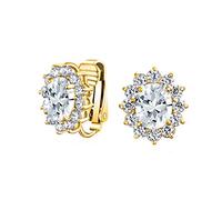 Moda Formal Fiesta De Fin De Año De La Novia Ovalada Claro Cubic Zirconia Halo Corona AAA CZ Stud Clip En Pendientes De La Mujer De La Boda Sin Perforar El Oído Amarillo 14K Chapado En Oro