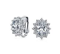 Moda Formal Fiesta De Fin De Año De La Novia Ovalada Claro Cubic Zirconia Halo Corona AAA CZ Stud Clip En Pendientes De La Mujer De La Boda No Perforada Oreja De Plata Plateada