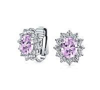 Moda Formal Fiesta Nupcial Ovalada Simulada Alejandrita Lavanda Cubic Zirconia Halo Corona AAA CZ Stud Clip En Pendientes Para Mujer Boda Sin Agujero Oreja Plateado