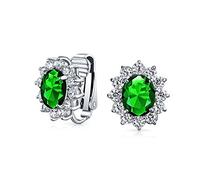 Moda Formal Fiesta Nupcial Verde Esmeralda Simulado Halo Zirconia Cúbico Corona AAA CZ Stud Clip En Pendientes Para Mujer Boda Sin Agujero Oreja Plateado