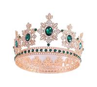Moda Gold Silver Color Crystal Tiaras and Crowns Diadems de corona redonda de arrendamiento adecuado para accesorios para el cabello de boda Traje del tocado (color: oro verde)