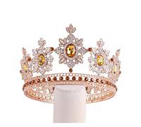 Moda Gold Silver Color Crystal Tiaras and Crowns Diadems de corona redonda de diálogo de corona adecuado para accesorios para el cabello de la boda Traje de tocado (color: oro de champán)