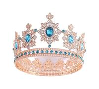 Moda Gold Silver Color Crystal Tiaras and Crowns Diadems de corona redonda de rehinestona apto para accesorios para el cabello de boda Traje de tocado (color: oro azul cielo)