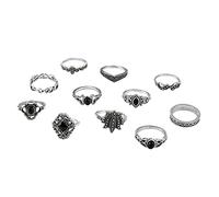 Moda gota de agua retro geométrico negro piedra preciosa hueco anillo conjunto conjunto conjunto 11 piezas de anillos viaje a través de la extensión de la tierra media, talla única, Anillo, Sin