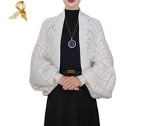 Moda Hollow Out Knitted Shawl Coat,Women's Lightweight Slouchy Wrap Cardigan,Casual Long Sleeve Knit Crochet Shawlsm Sets, blanco, Talla única